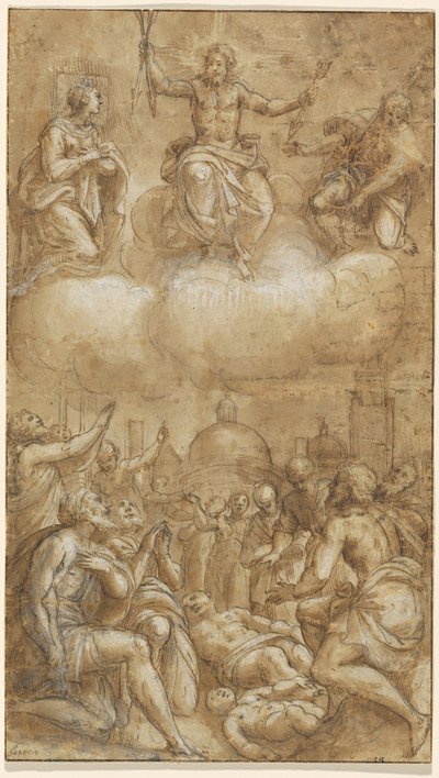 Vittime della Peste che Implorano Aiuto da Cristo, la Vergine e San Rocco da Lattanzio Gambara