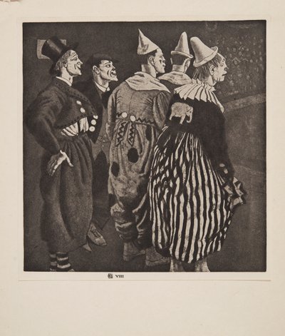 Cinque clown, pub. 1926 da Laura Knight