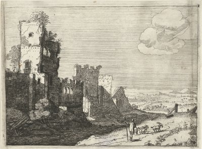 Pastore di capre presso un fossato di un castello da Laurens Barata