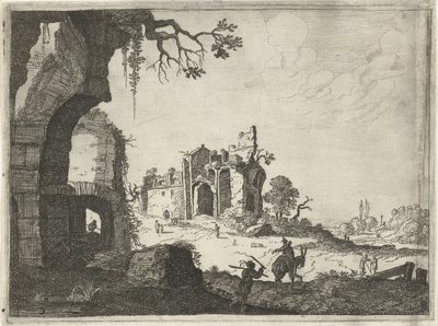Due rovine in un paesaggio (serie Paesaggi con edifici romani antichi) da Laurens Barata