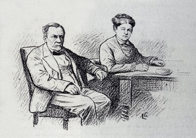 Ritratto di Louis Pasteur (1822-1895), chimico e fisico francese che detta una relazione a sua moglie Marie Laurent. Schizzo di Lucien Laurent-Gsell (Laurent Gsell) (1860-1944) da Laurent Lucien Gsell