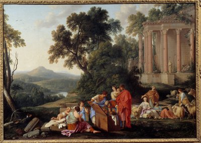 Laban cerca gli idoli nel bagaglio di Giacobbe e parte con la sua famiglia per il suo paese da Laurent de la Hyre