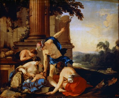 Mercurio consegna il bambino Bacco alle ninfe di Nisa, 1638 da Laurent de la Hyre