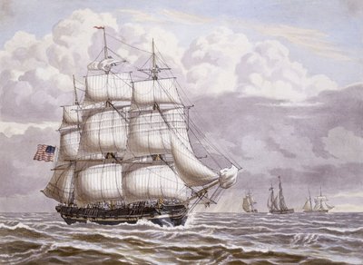 Una fregata americana a vela, con altre navi, 1832 da Lauritz Rasmus Lyngbye