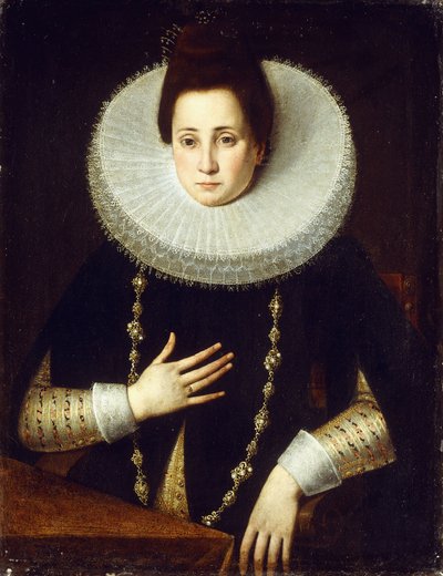 Ritratto di una signora, seduta a mezzo busto, con un costume nero e un colletto bianco da Lavinia Fontana