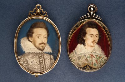 A sinistra: Ritratto di un giovane uomo di Lawrence Hilliard. A destra: Ritratto di un giovane uomo di Nicholas Hilliard da Lawrence Hilliard