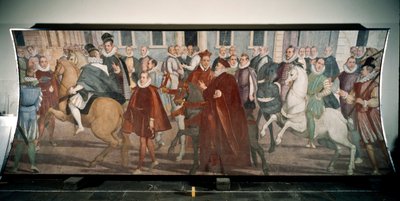 Il Doge Giacomo Durazzo Grimaldi guida il Cardinale Francesco Pacheco per le strade di Genova nel 1574 (affresco) da Lazzaro Tavarone