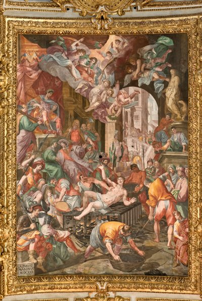 Genova, Duomo (Cattedrale di San Lorenzo), interno, volta del presbiterio: "Il martirio di San Lorenzo" da Lazzaro Tavarone