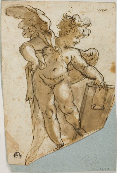 Putto in piedi con in mano una tavoletta da Lazzaro Tavarone