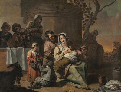 Scena vintage e bambini contadini che ballano, coppia di dipinti, 1650 da Le Nain