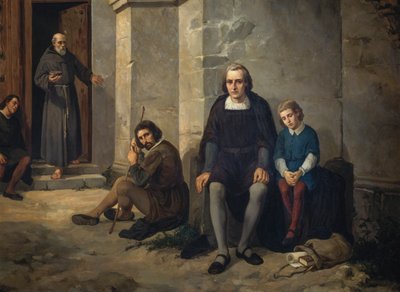 Cristoforo Colombo con suo figlio nel monastero di Santa Maria de La Rabida, Spagna da Leandro Izaguirre