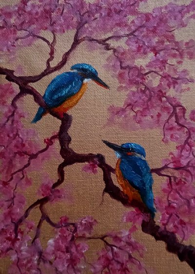 Uccelli in fiore, 2024 (olio su tela) da Lee Campbell
