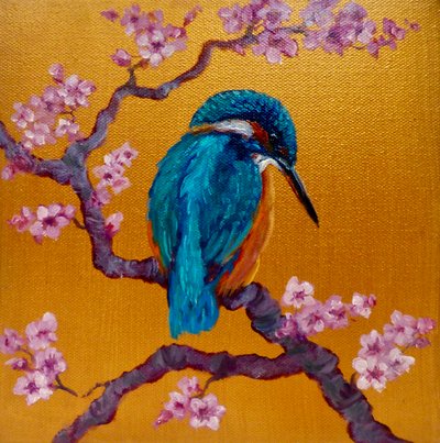 Martin pescatore su fiori II, 2022 da Lee Campbell