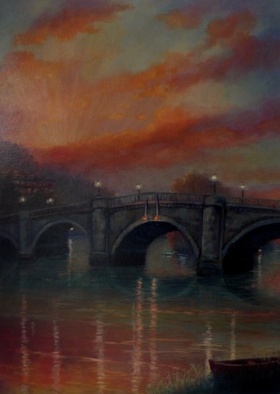 Tramonto sul ponte di Richmond, 2022 (olio su tela) da Lee Campbell