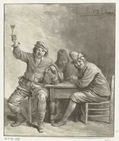 Tre uomini al tavolo che fumano e bevono da Leendert Brasser (signed by artist)