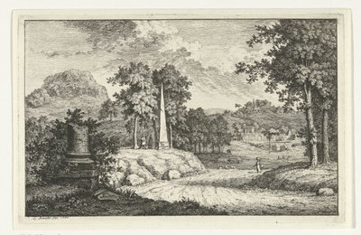 Paesaggio collinare con obelisco lungo la strada da Leendert Brasser