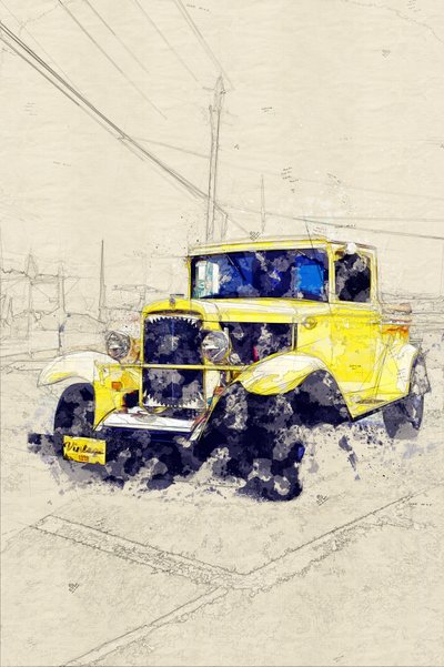 Pickup giallo classico da Lembayung senja studio [Vintage Poster]