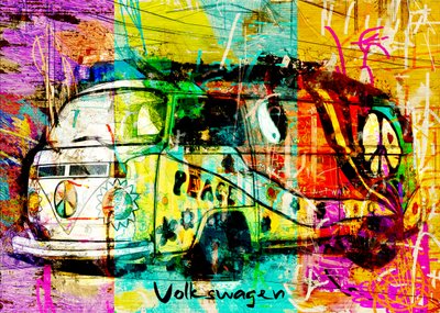 Furgoncino hippie dai colori vivaci da Lembayung senja studio [Vintage Poster]