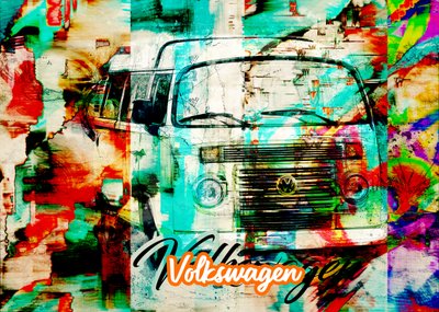 Arte colorata su furgoni vintage da Lembayung senja studio [Vintage Poster]