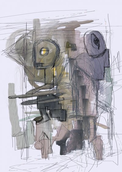 Robot astratti ed enigmatici da Lembayung senja studio [Vintage Poster]