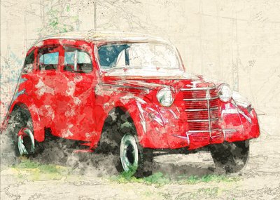 Vecchia auto rossa da Lembayung senja studio [Vintage Poster]