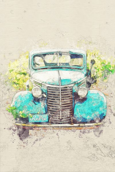 Camion retrò color verde acqua da Lembayung senja studio [Vintage Poster]