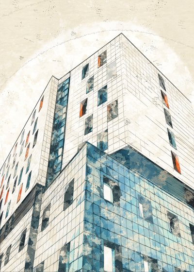 Schizzo architettonico urbano da Lembayung senja studio [Vintage Poster]