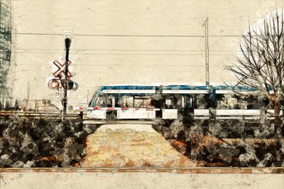 Schizzo di un treno urbano da Lembayung senja studio [Vintage Poster]