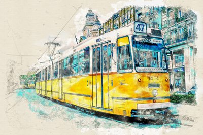 Tram urbano - Acquerello da Lembayung senja studio [Vintage Poster]