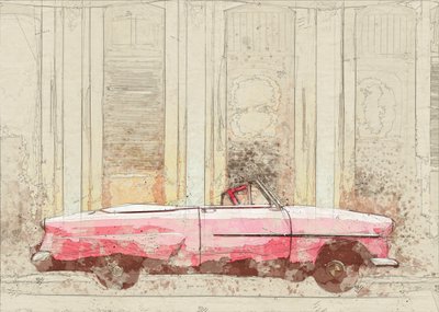 Schizzo di una decappottabile rosa vintage da Lembayung senja studio [Vintage Poster]