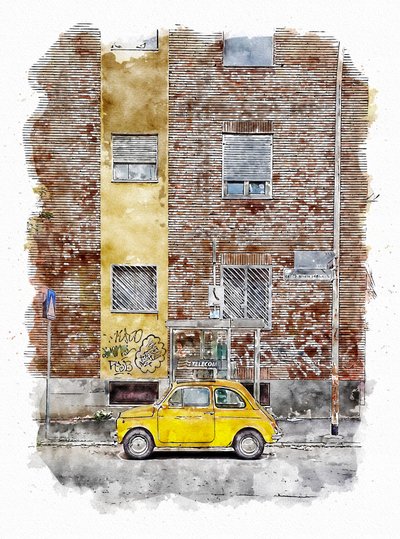 Auto da strada classica gialla da Lembayung senja studio [Vintage Poster]