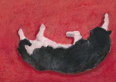 Cagnolino felice su sfondo rosso da Lena Ru