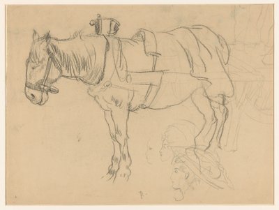 Cavallo attaccato e studi di teste da Leo Gestel (signed by artist)