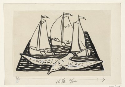 Tre barche a vela e un gabbiano da Leo Gestel (signed by artist)