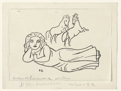 Donna sdraiata con due cavalli da Leo Gestel (signed by artist)