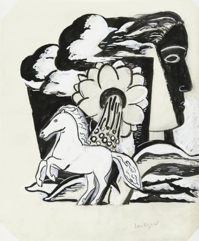 Cavallo impennato, fiore e testa (schizzo) da Leo Gestel (signed by artist)