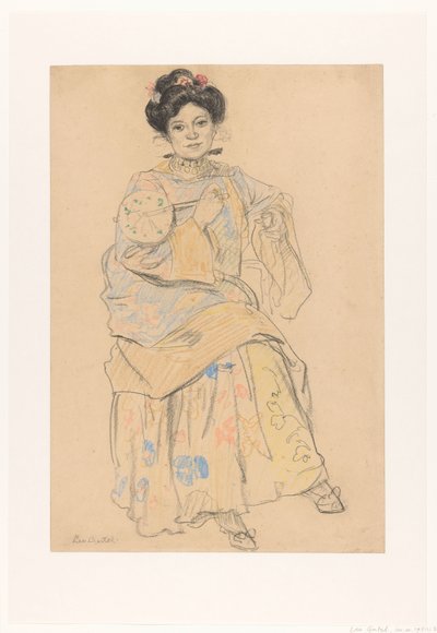 Donna seduta in abiti giapponesi da Leo Gestel (signed by artist)