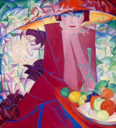 Signora con grande cappello nella casa estiva da Leo Gestel