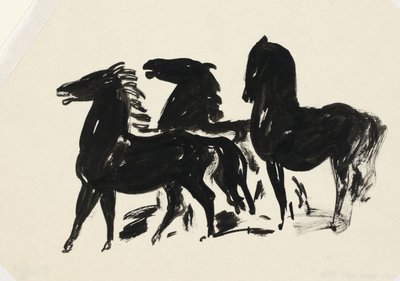 Tre cavalli neri guardano a sinistra da Leo Gestel