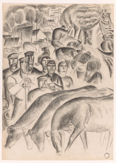 Mucche al pascolo, contadini e lavoratori nei campi da Leo Gestel