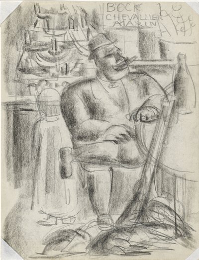 Cacciatore seduto al tavolo di un caffè, in gesso nero da Leo Gestel