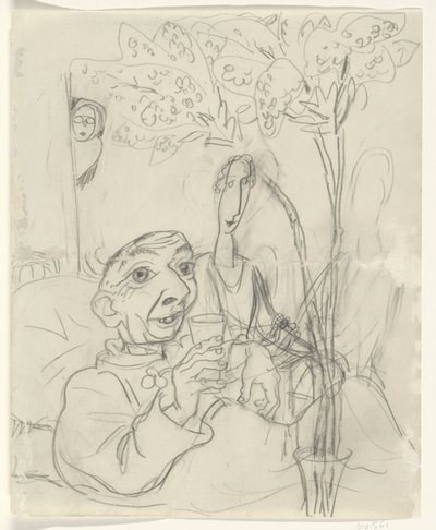 Caricatura di Leo Gestel sul letto di malattia da Leo Gestel