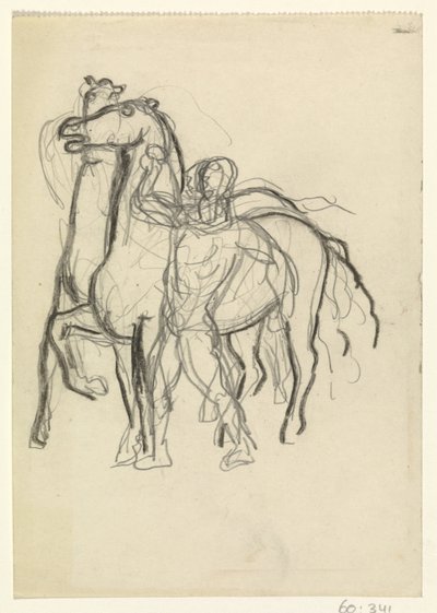 Uomo tiene a bada due cavalli da Leo Gestel