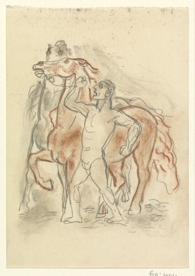Uomo nudo che trattiene due cavalli da Leo Gestel