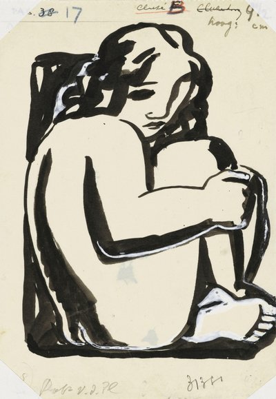 Donna nuda seduta con ginocchia piegate (schizzo) da Leo Gestel
