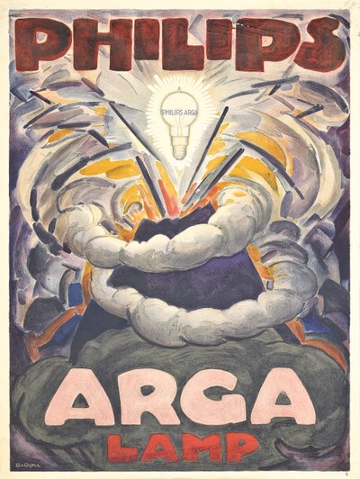 Poster pubblicitario per la Lampada Philips Arga, c.1918 da Leo Gestel