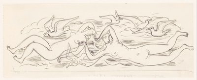 Due donne nude che nuotano e cinque gabbiani da Leo Gestel