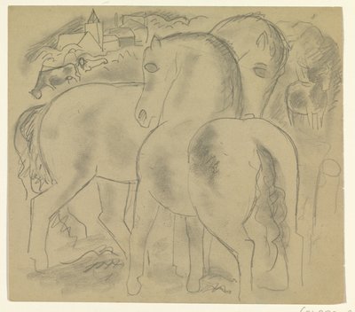 Due cavalli in un paesaggio con mucche da Leo Gestel