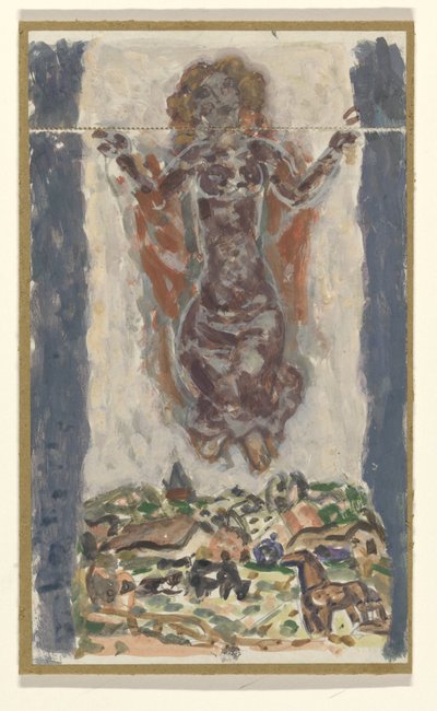 Donna con le braccia aperte sopra un paesaggio da Leo Gestel