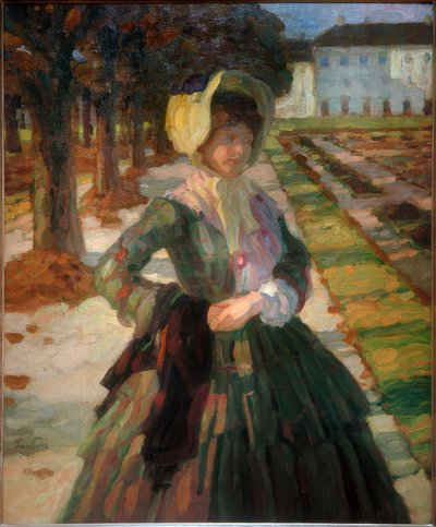 Giovane donna in abito verde da Leo Putz